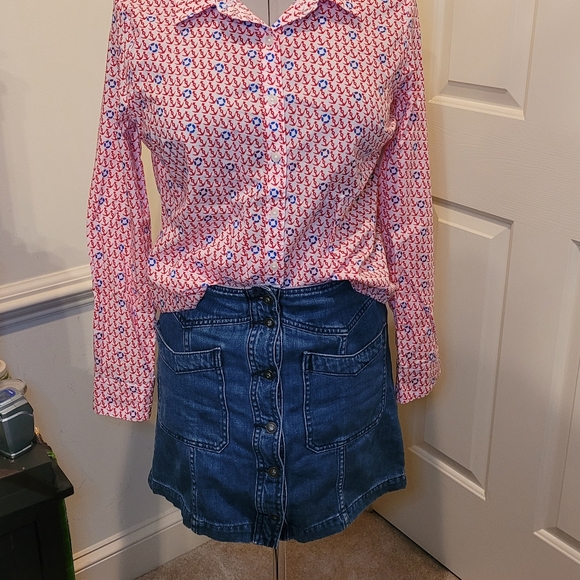 Free People Come A Little Closer Denim Skirt Front Button with Chevron Pockets - Picture 15 of 16